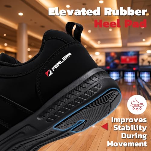 Men's Bowling Shoes Microfiber Lace-Up with Dual Sliding Soles - Black, Size 9