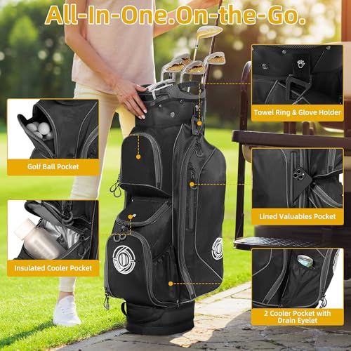 Shopsource Lightweight Golf Cart Bag with 15-Way Organizer & Putter Well - Grey & Black