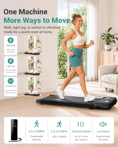 TKWRUN Black 6 Walking Pad with Vibration Plates & Incline - Under Desk Treadmill