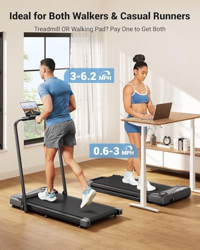THERUN Silver 2-in-1 Under Desk Walking Treadmill with Handle & Remote