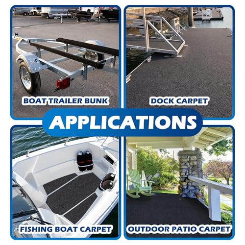 PROLEE Black 100ft x 12in Marine Boat Trailer Bunk Carpet - Extra Thick 25oz Waterproof UV-Resistant Marine Carpet