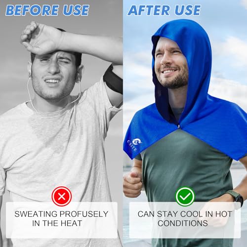 Cooling Hoodie Towels for Neck and Face - Gray/Light Blue/Royal Blue, UPF 50 Sun Protection, Instant Cooling, Soft Breathable Sports Towels