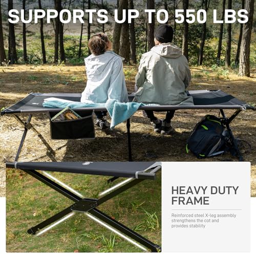 Black Extra Wide Camping Cot for Adults 550 lbs Support Folding Bed with Carry Bag