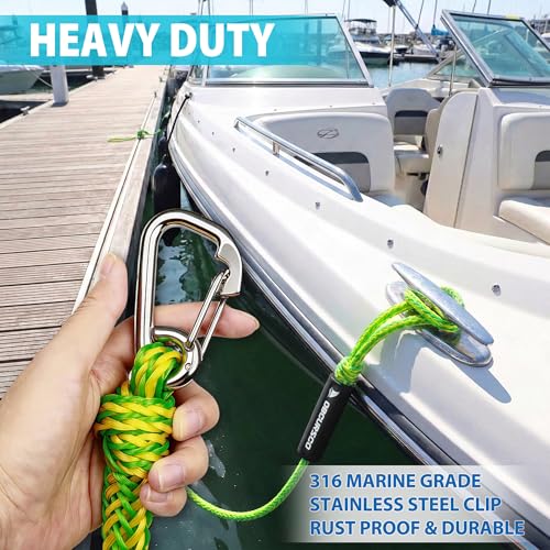 Boat Bungee Dock Lines Set - Green and Yellow Marine Docking Ropes for PWC & Boats