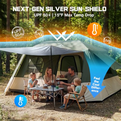 6 Person Waterproof Family Camping Tent with Rainfly & Extended Vestibule - Green/Khaki