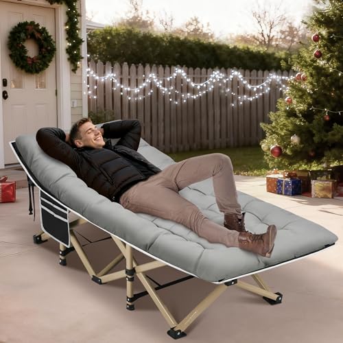 HABUTWAY Grey Camping Cot for Adults 75" x 28" with Mattress & Carry Bag, Supports 600 lbs