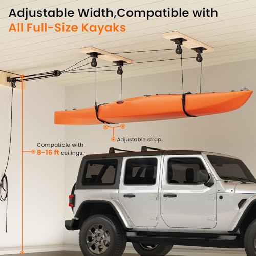 Pacikwest Classic Black Kayak Hoist for Garage Ceiling, 180 lb Capacity