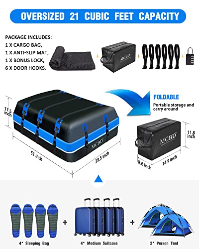 Blue 21 Cu Ft Waterproof Car Roof Cargo Bag with Straps & Hooks