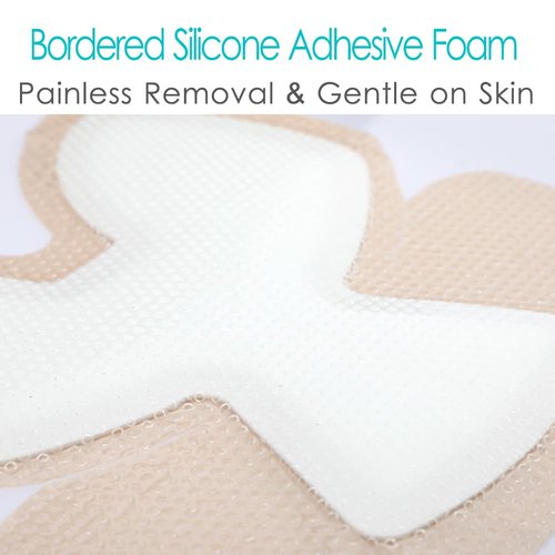 Heel Silicone Foam Dressing Wounds Bandages with Gentle Adhesive Border 8"x 8" Heel Protector Padding for Heel Ulcer Pressure Sore Foot Pain Cracked Heels(Pack of 2)