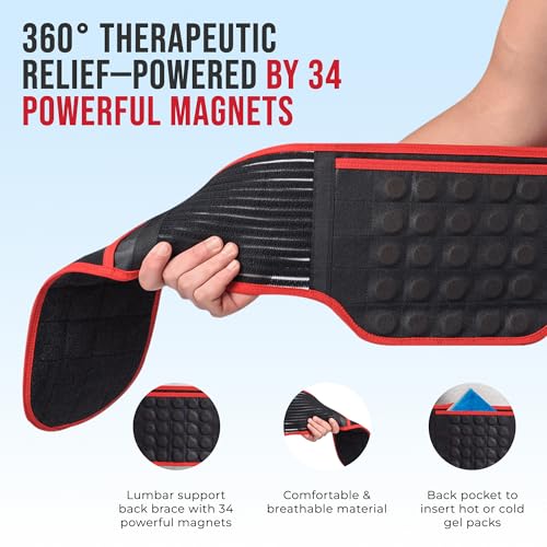 MAXAR Bio-Magnetic Back Brace LG (Naval 36-40in) - Lumbar Support for Lower Back Pain