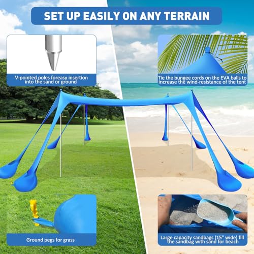 Portable 10x10ft Beach Tent Sun Shelter with Sandbags & Poles - Royal Blue