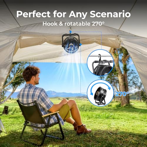 Rechargeable Portable Fan with 20000mAh Battery, Black - Outdoor & Camping