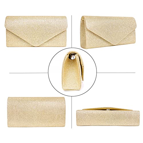 Larcenciel Sparkly Sequin Envelope Clutch Bag with Chain - Gold, 20x5x10cm