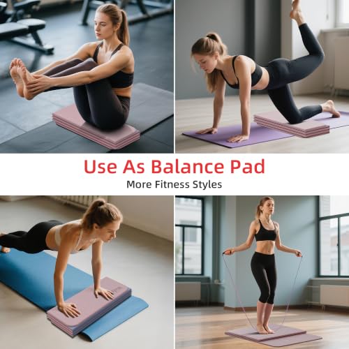 Pink Foldable 1/2 Inch TPE Yoga Mat - Non Slip, Thick Pilates & Exercise Mat