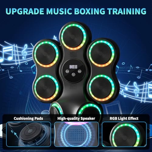 Music Boxing Machine for Kids & Adults, Wall-Mounted Interactive Punching Target with RGB Lights and Bluetooth, 11 Modes & 9 Speeds