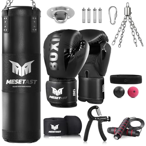 MESETAST Black 4ft Heavy Boxing Punching Bag Set with 12oz Gloves & Accessories