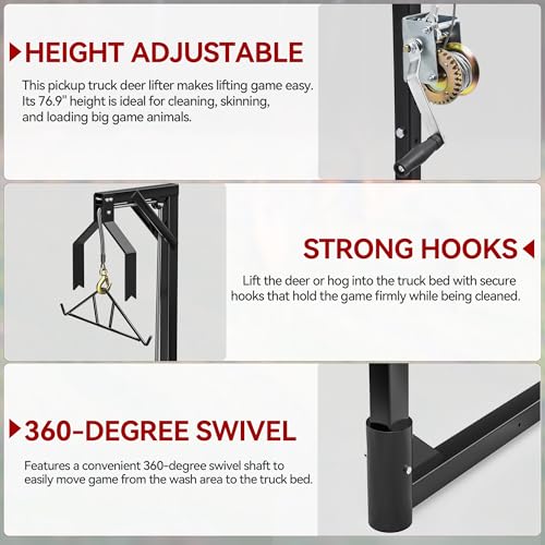 YITAMOTOR 500LB Truck Hitch Deer Hoist with Swivel & Adjustable Height
