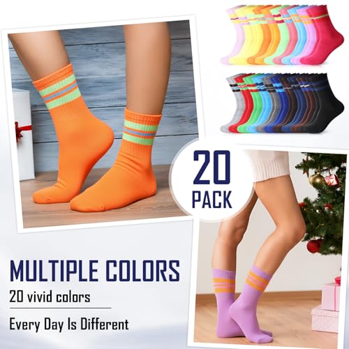 Colorful Crew Socks 20 Pairs Unisex Cotton & Polyester Casual Socks