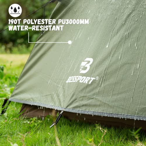 Bessport 3 Person Green Camping Tent - Lightweight Waterproof Backpacking Shelter for 3-4 Seasons