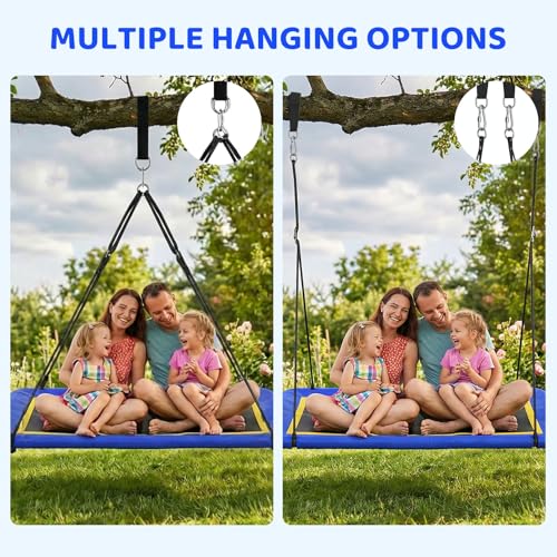 60-Inch Rectangle Tree Swing for Kids & Adults, Waterproof Textilene, Adjustable Straps - Blue 02