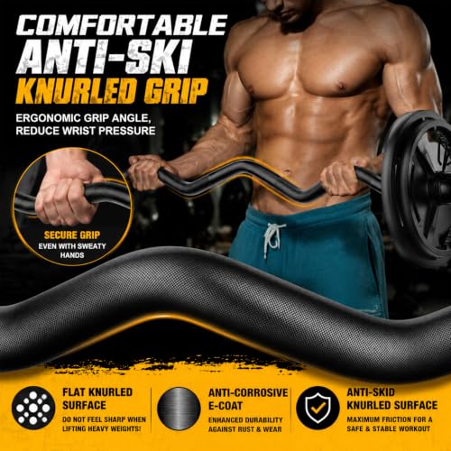 DILANL Olympic EZ Curl Barbell Bar - 47 Inch Black Weightlifting Bar