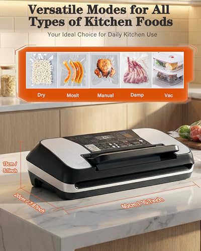 OidoZac Black 95kPa 230W Food Vacuum Sealer Machine with Double Heat Seal & Accessories
