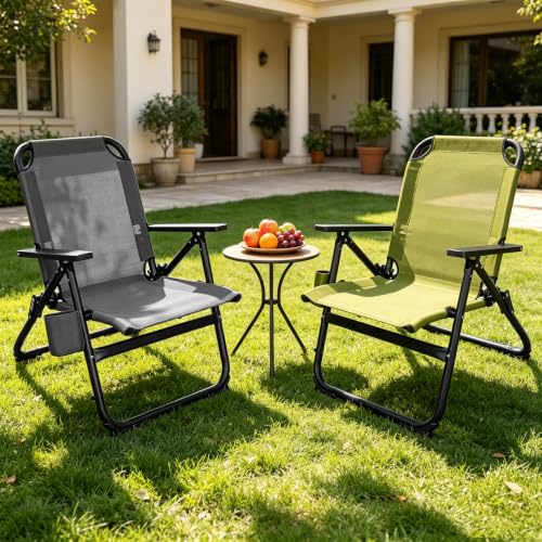 Romswi Heavy Duty Folding Beach Chair Grey 16-inch Seat Aluminum Frame Portable