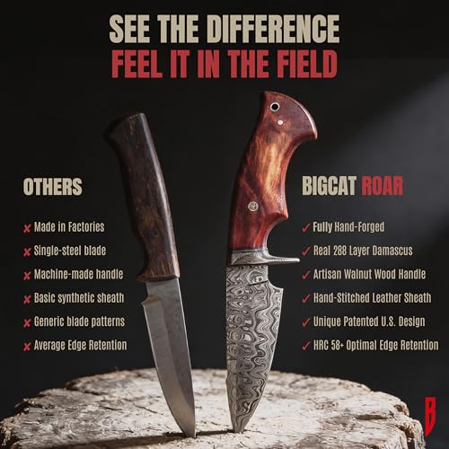 Damascus Walnut Hunting Knife Fixed Blade 10-inch Handmade Outdoor Blade - Predator Hunter