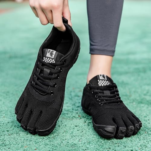 Barefoot Five-Toed Fitness Shoes for Men & Women – Black C, 12 Women / 11 Men – Separated Toe Sneakers for Yoga, Hiking, Gym, Beach