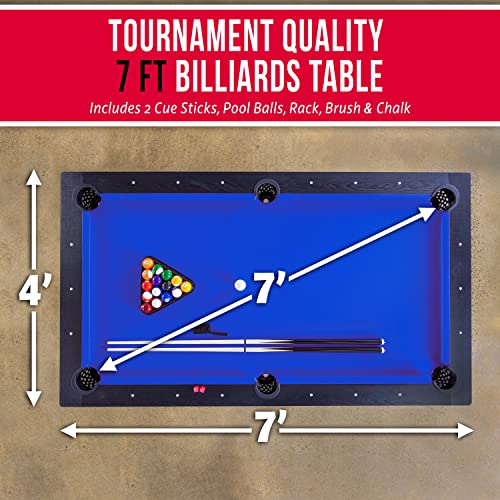 Blue Wood Finish 7 ft Pool Table with Accessories - Modern Billiards Set