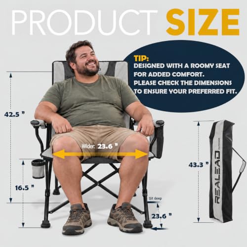 RELAED Grey Camping Chair with Adjustable Backrest & Lumbar Support