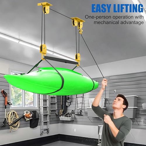 Kayak Pulley System for Garage Ceiling Hoist - 2 Set Self-Locking Canoe Storage