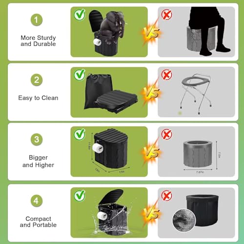 YSR VEF Black Portable Camping Toilet Kit with Green Privacy Tent, Shower & Poo Gel Bags