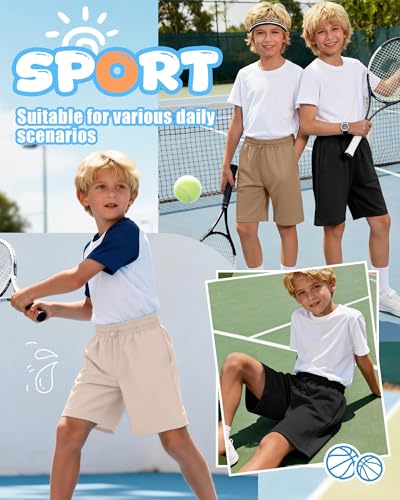 Kids Athletic Shorts 3 Pack Boys Casual Knee Length Sports Shorts