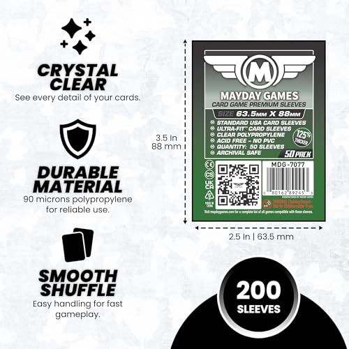 MayDay Games 63.5 x 88mm Premium Card Sleeves Bundle 4x50 Pack, Clear, Acid-Free