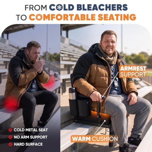 Sekey Heated Stadium Seat Cushion with Back Support & Armrests - Carbon Black Variation 1