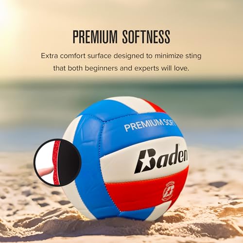 Baden Official Size Soft Synthetic Volleyballs Set with Pump - 6 Pack for Indoor & Outdoor Play