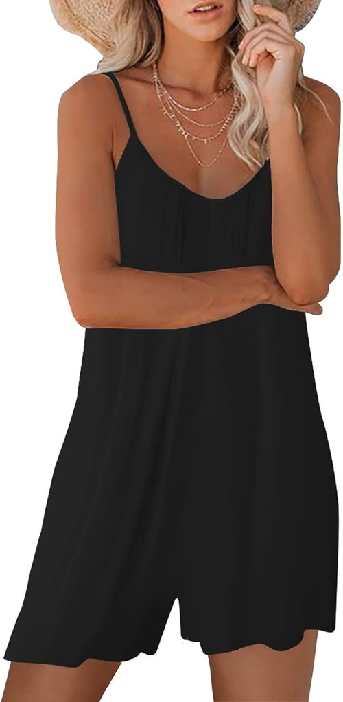 Nfsion Women's Casual Sleeveless Romper - Loose Fit with Adjustable Spaghetti Straps & Pockets