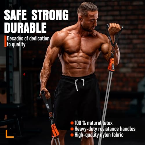 Resistance Bands with Handles - 375lb Stackable Exercise Bands - Black & Orange Variation