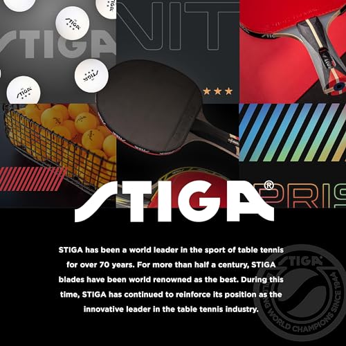 STIGA Pro Carbon Raptor Table Tennis Racket - Tournament-Grade, Carbon Tech, 7-Ply Blade, Flared Handle, 2mm Sponge, Black/Red