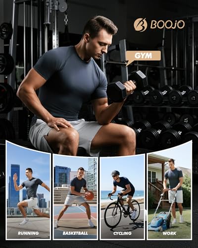Men's Short Sleeve Compression Shirt 5 Pack - Workout Moisture Wicking Base Layer - Large, Black/White/Navy