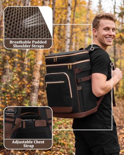 Leak Proof Insulated Backpack Cooler 48 Cans Waterproof Black