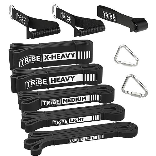 Black Tribe Lifting Resistance Bands Set with Handles & Door Anchor - 5 Levels for Workout