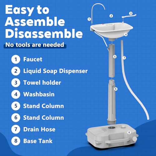 White Tirmen Electric Portable Hand Wash Station 18L with Soap Dispenser & Towel Holder - Camping Sink