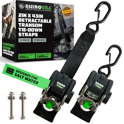 Stainless Steel Retractable Boat Transom Straps - Saltwater Compatible, 2-Pack