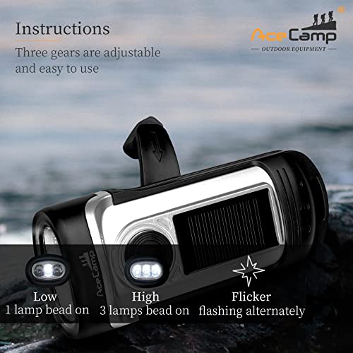 Hand Crank Solar Powered Emergency Flashlight for Outdoor Camping Hiking