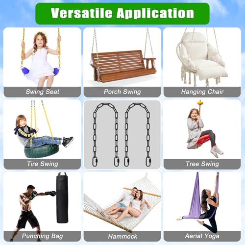 Black 100-Inch Swing Chain Set - Heavy Duty Plastic Coated Hanging Chains, 2 Pack