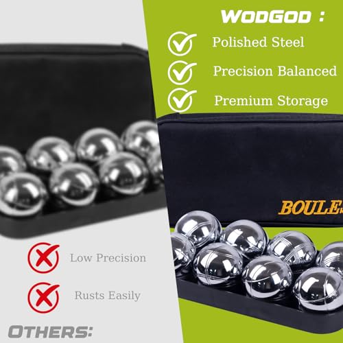 Petanque Game Set with 8 Stainless Steel Balls, Carry Case & Measuring String - Outdoor Lawn & Beach Bocce Ball Set