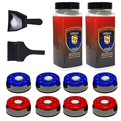 Chrome High Speed Shuffleboard Pucks Set with Wax & Mini Brush Bundle - 2 5/16 (58)