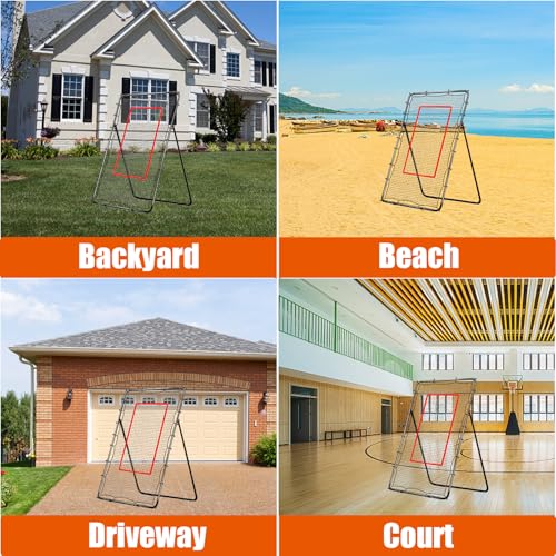 LOMGWAYS 4x7ft Black Red Volleyball Rebounder with Ball & Bag - Adjustable Practice Net